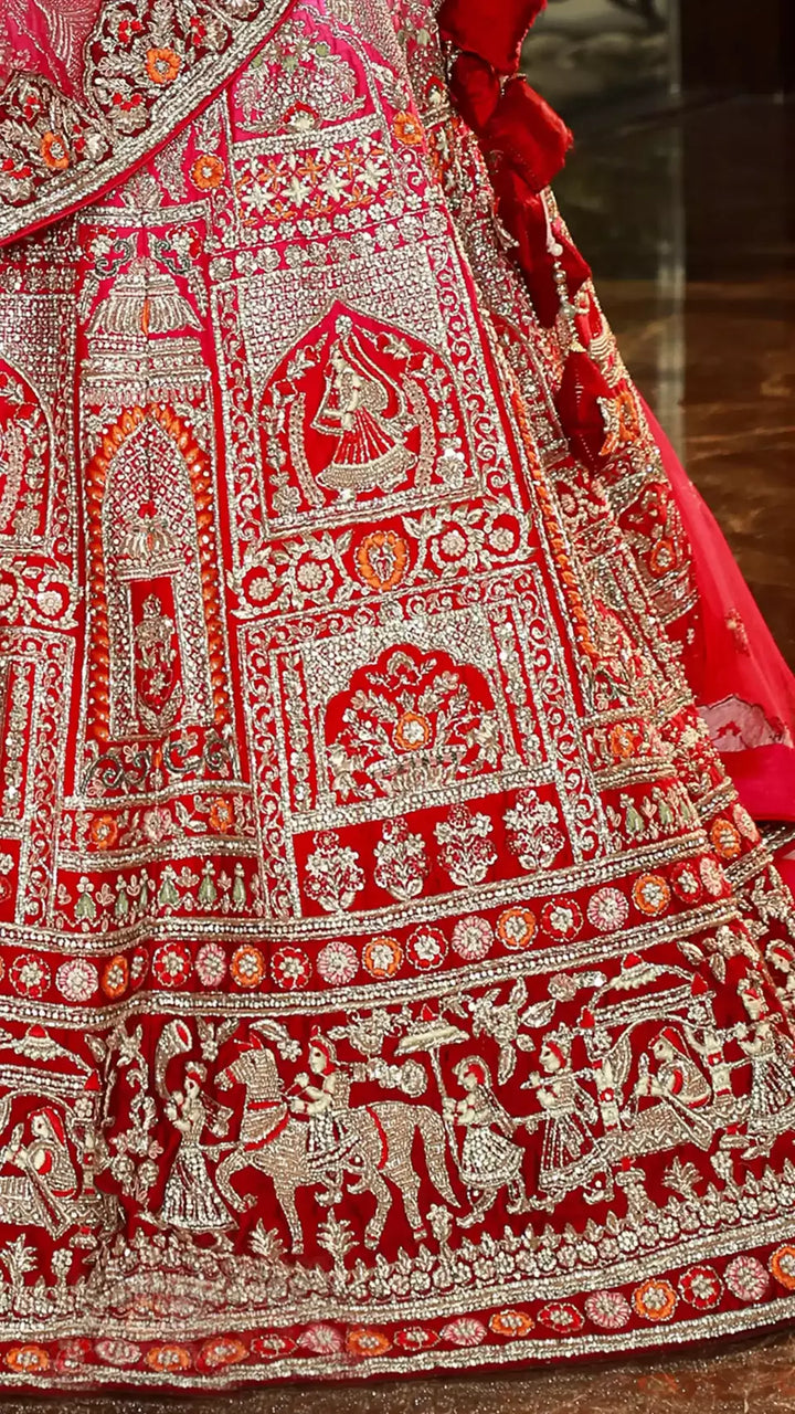 royal red Ombre Bridal Lehenga Choli