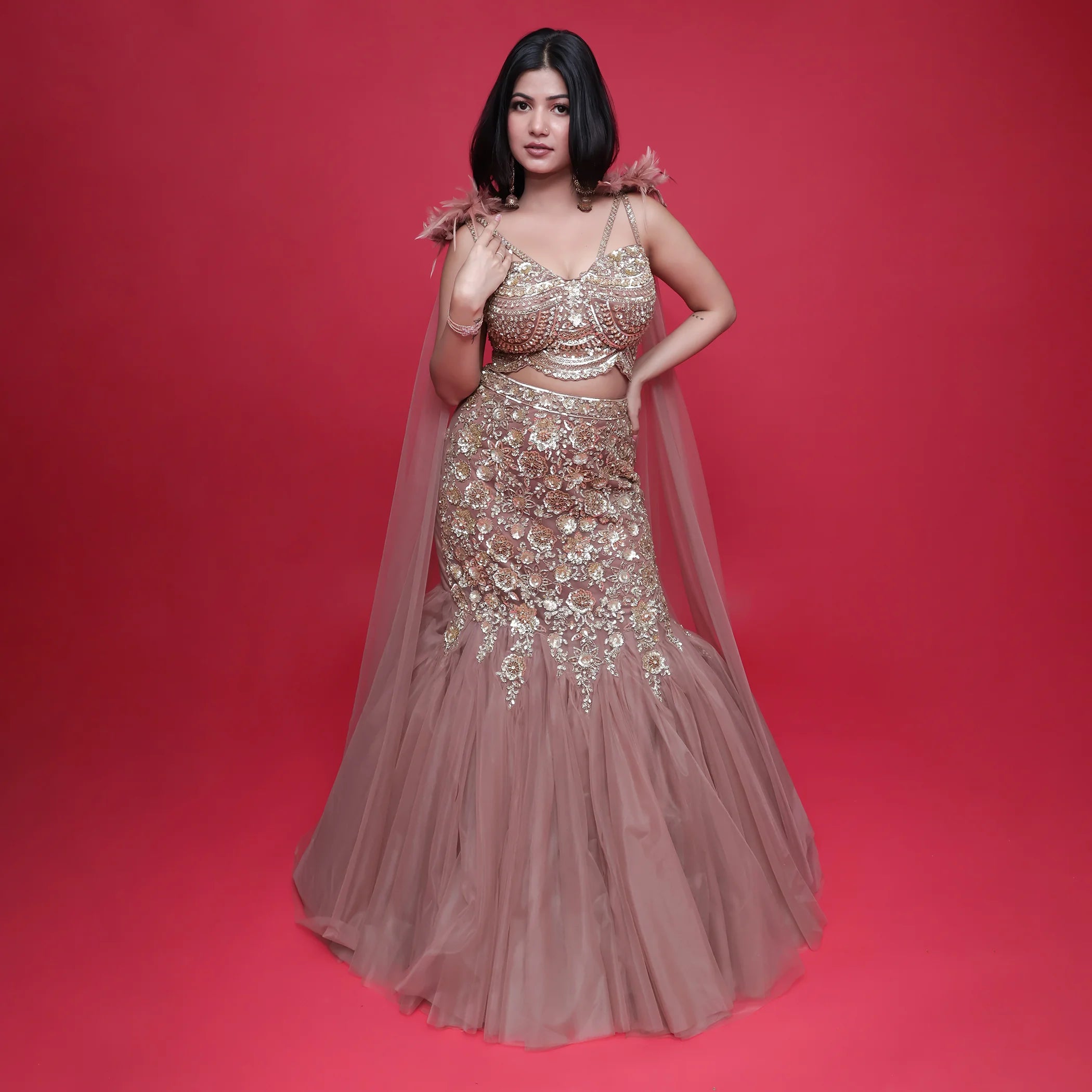 Stylish Crop Top with Mermaid Skirt Set for Women vastrachowk