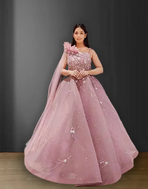 Buy Lemonade Pink Net Embroidered N Sequins Umbrella Lehenga Party Wear  Online at Best Price | Cbazaar