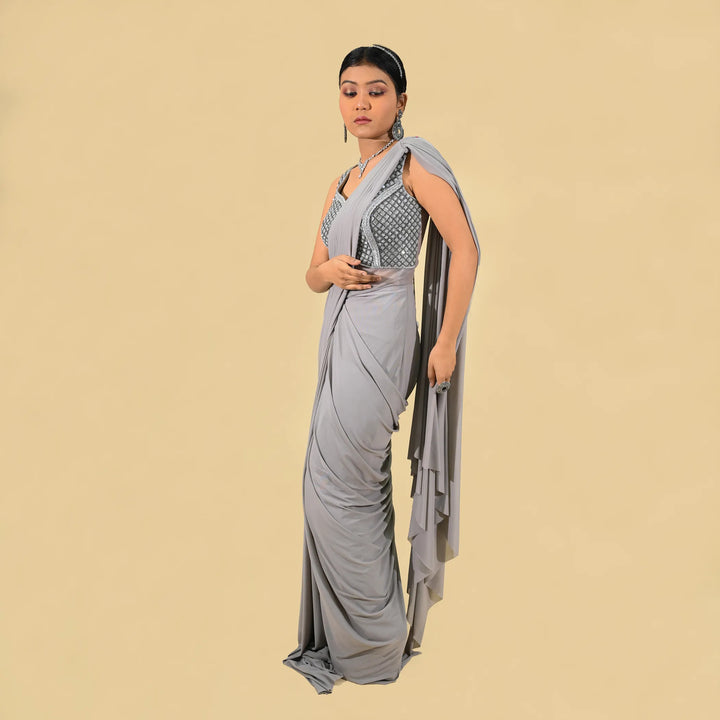 western gown in drape saree
