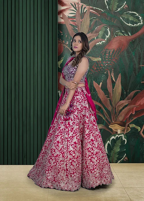 Gorgeous Coral Red Lehenga in Silk