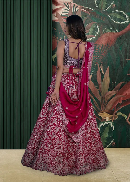 Gorgeous Coral Red Lehenga in Silk
