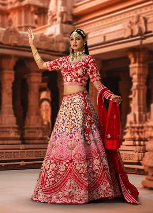 Elegant Rani Silk Embroidered Bridal Lehenga Choli