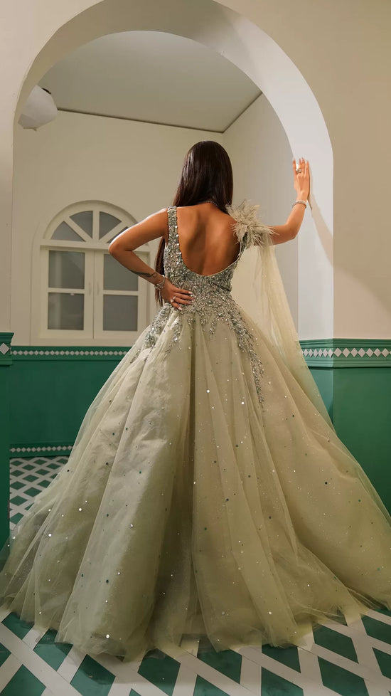 Load image into Gallery viewer, Ceremonial ball gown in pista green
