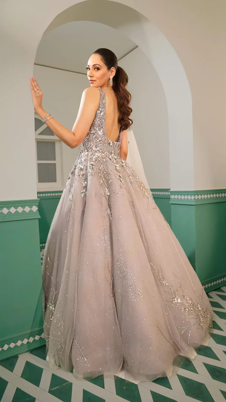 Silver grey ceremonial ball gown