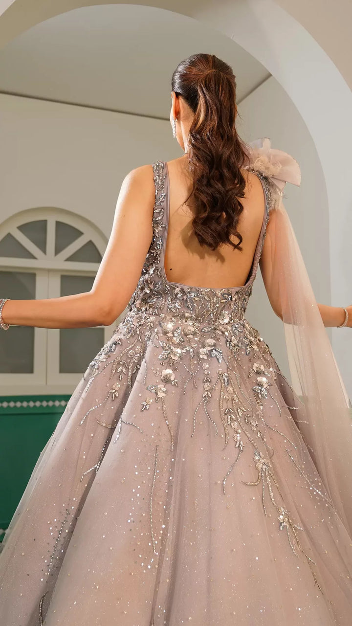 Silver grey ceremonial ball gown