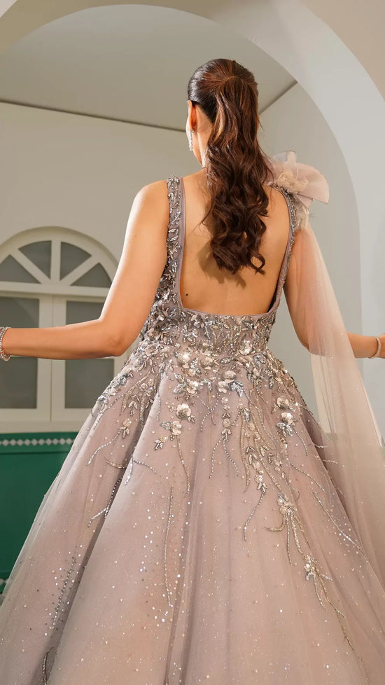 Load image into Gallery viewer, Silver grey ceremonial ball gown
