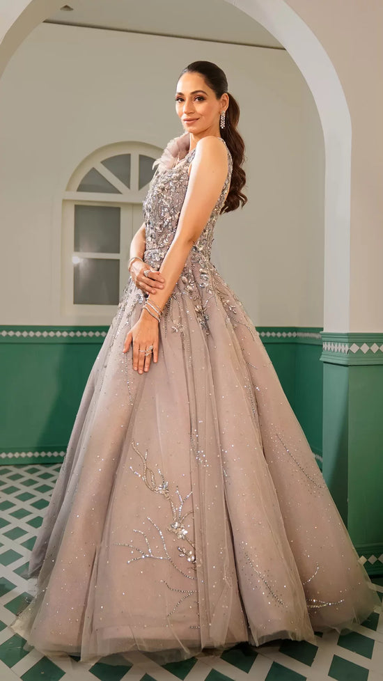 Load image into Gallery viewer, Silver grey ceremonial ball gown
