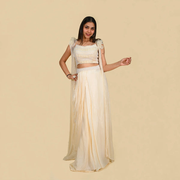 Dhoti-Top Set with Attached Shrug