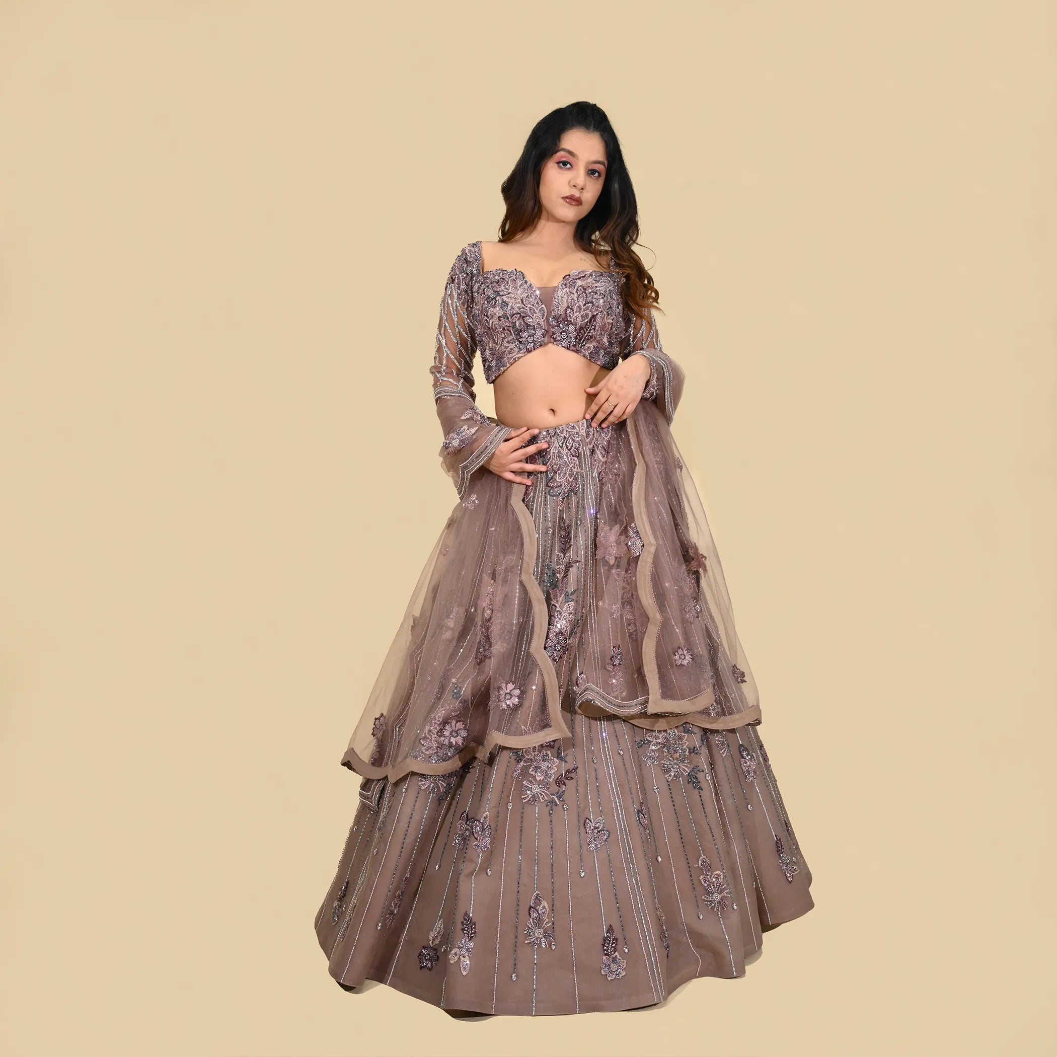 Party Wear Blue,Beige Indo Western Lehenga at Rs 30000 in Faridabad | ID:  12362005573