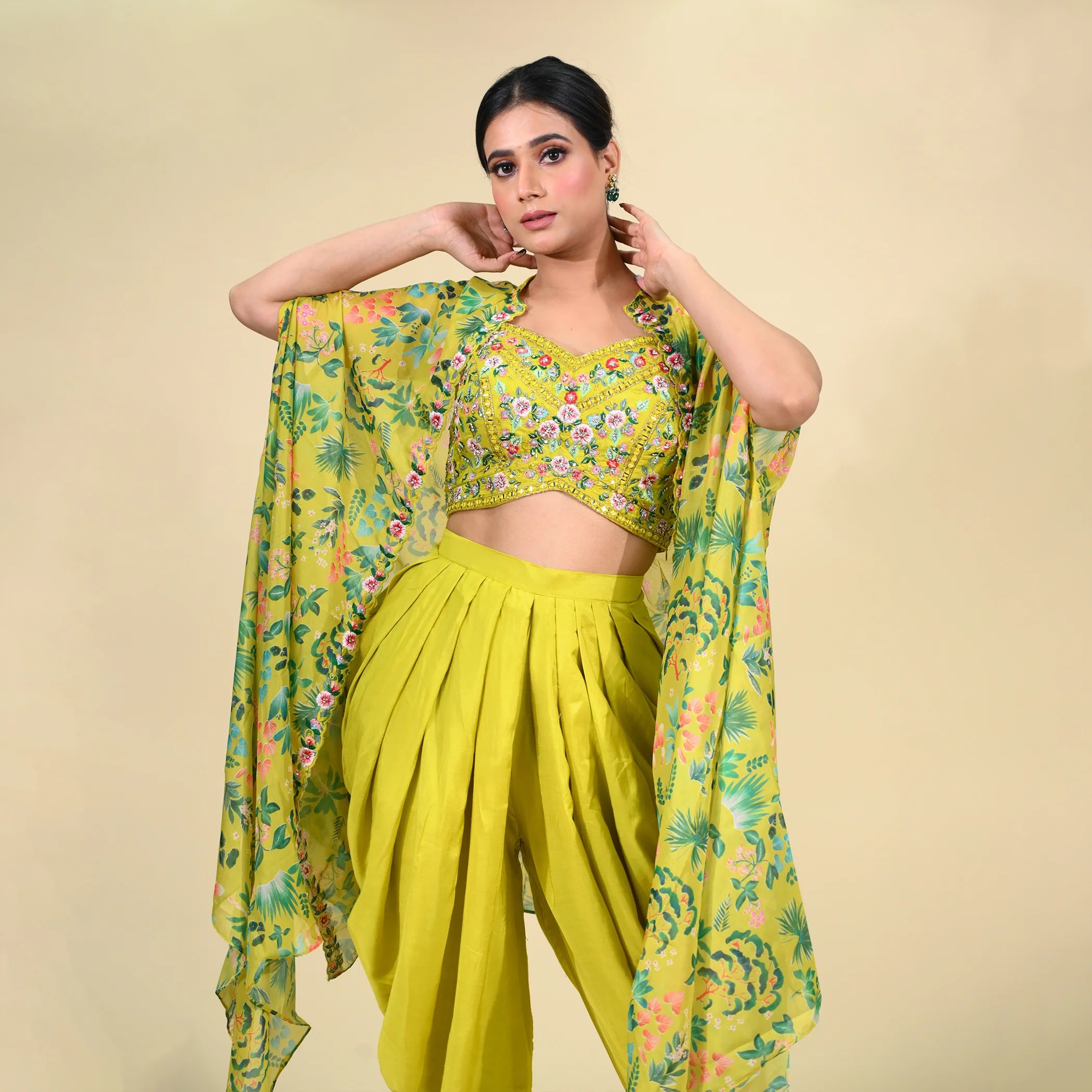 Off Shoulder Crop Top With Dhoti Pants And Attached Dupatta Set, Dhoti  Saree | eBay