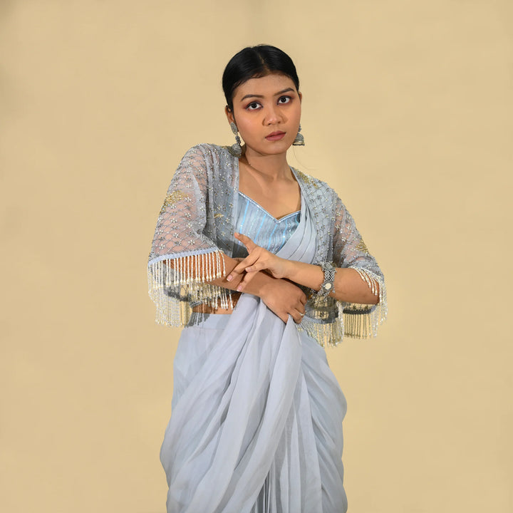Drape saree with shrug