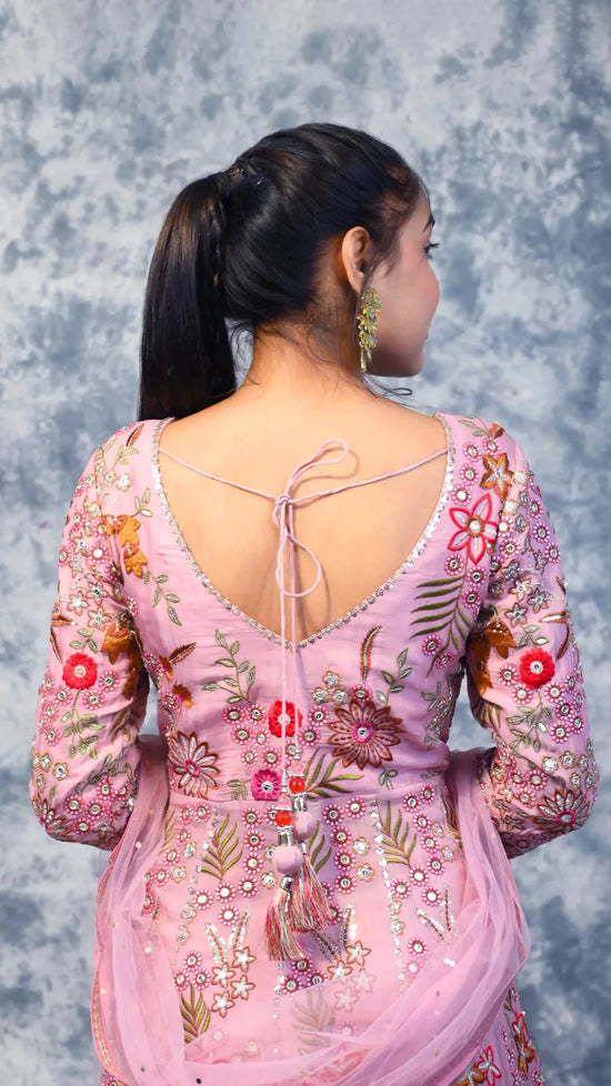 Load image into Gallery viewer, Pink Indowestern Anarkali costume in Italian georgette for a party
