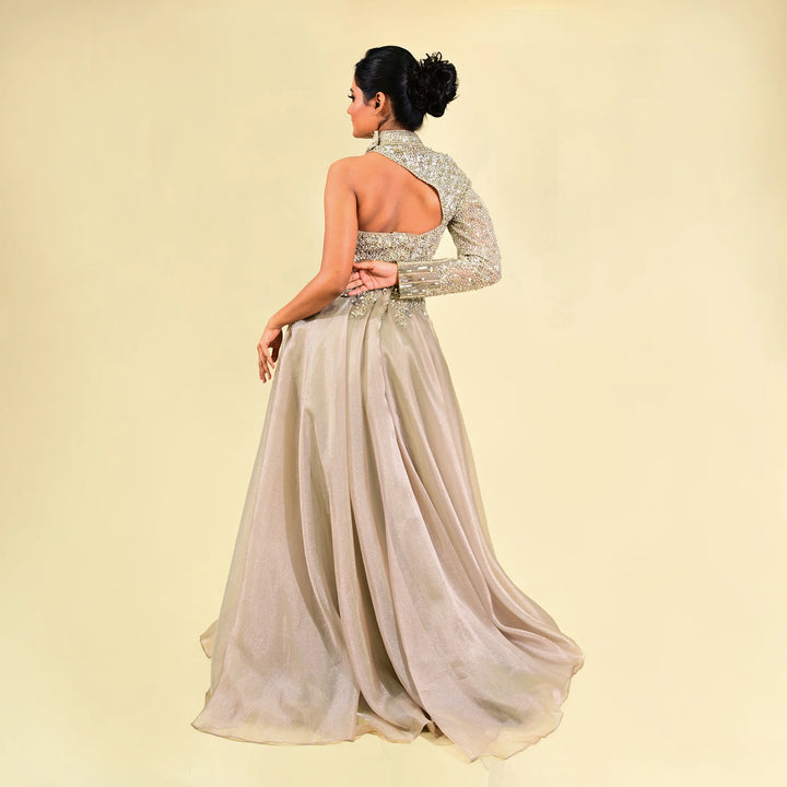 One-Shoulder Full Sleeve Western Gown