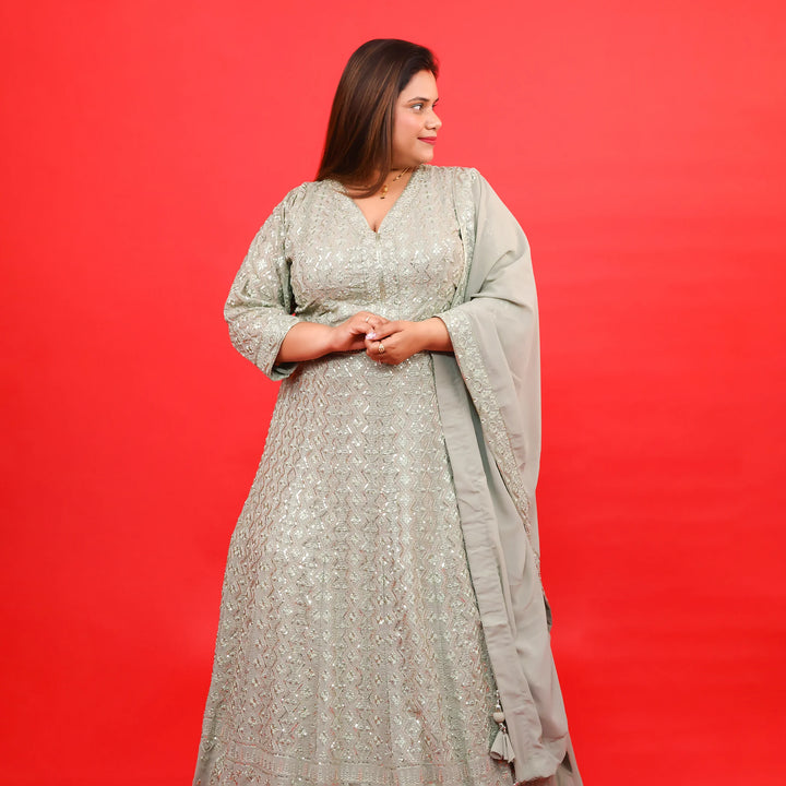 Anarkali Gown with Waist Belt & Dupatta Vastrachowk