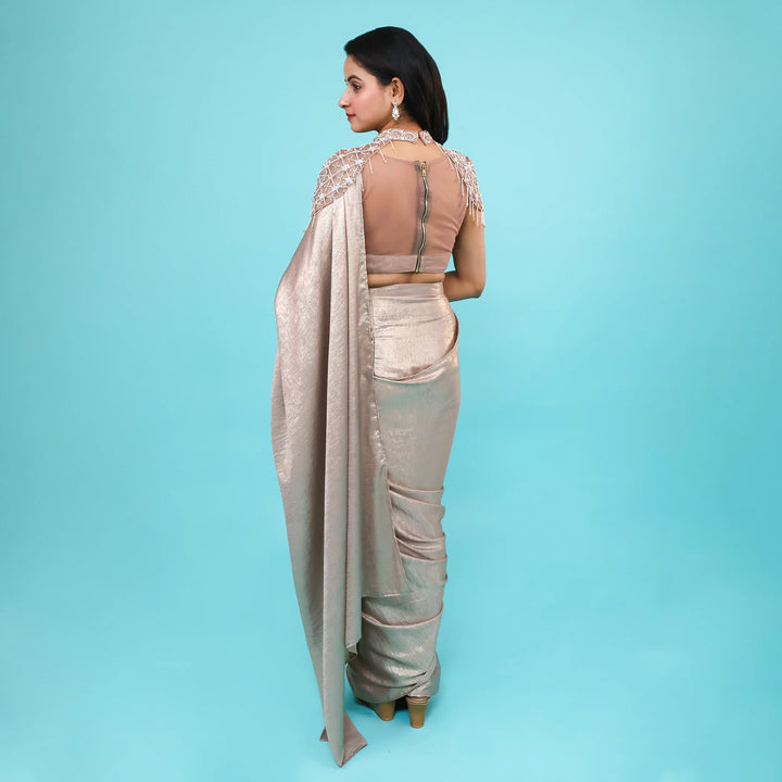 Beige Drape Saree- Vastrachowk