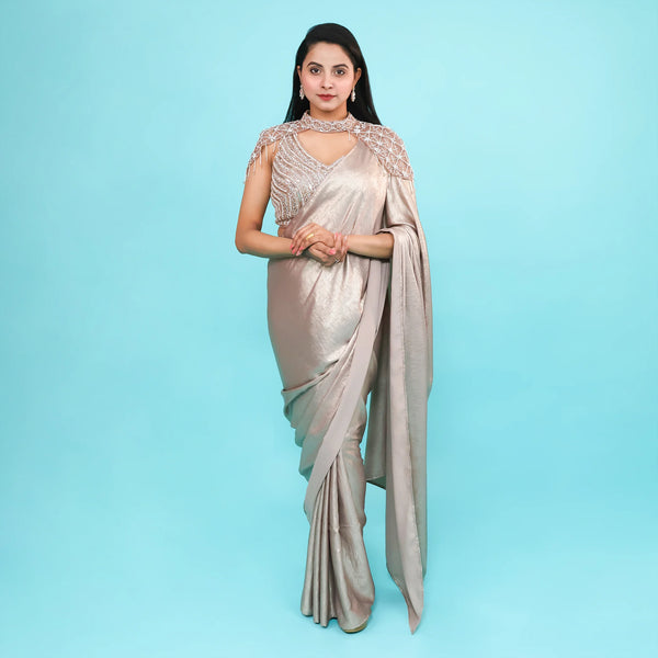 Beige Drape Saree- Vastrachowk