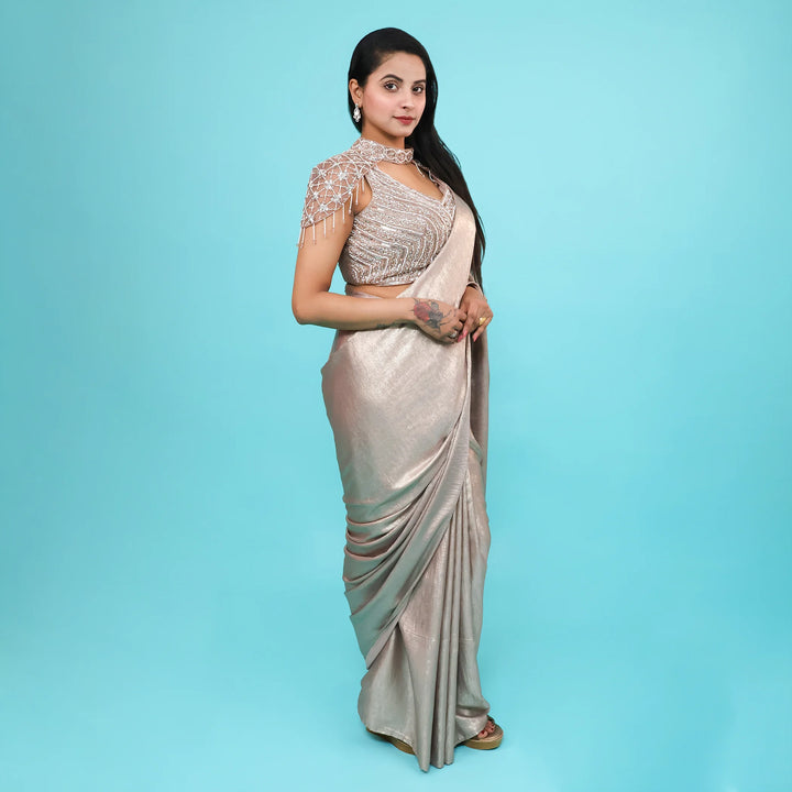 Beige Drape Saree- Vastrachowk