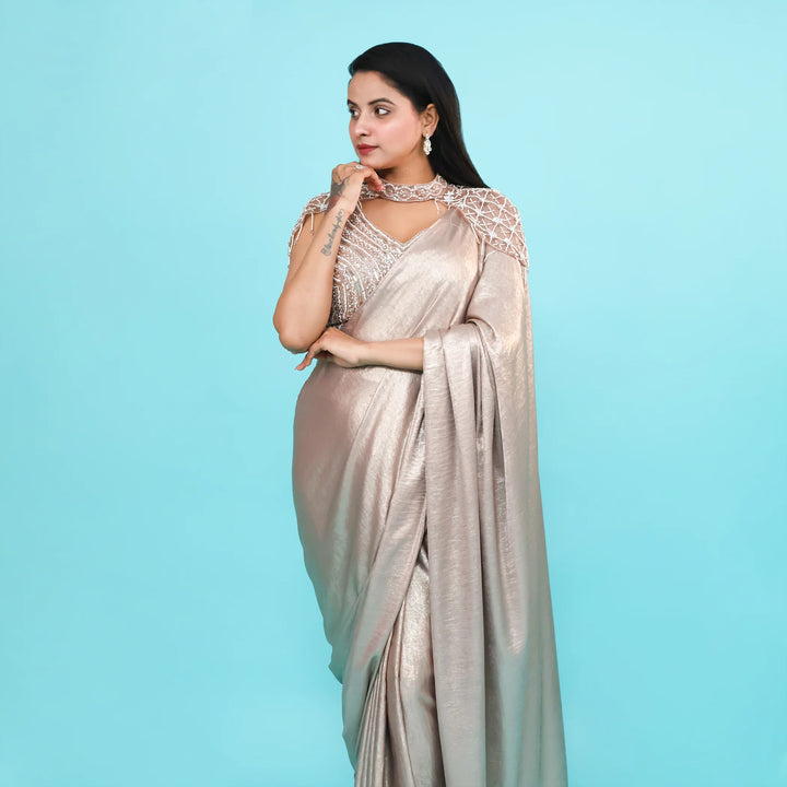 Beige Drape Saree- Vastrachowk