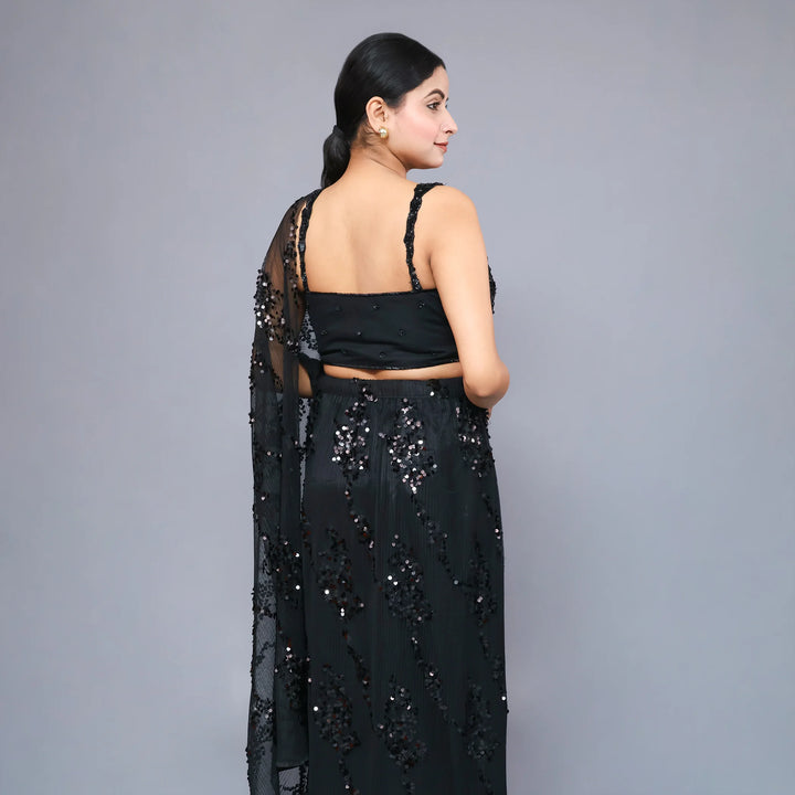 Black Crop Top with Drape Skirt - Vastrachowk