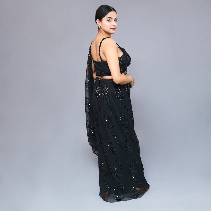 Black Crop Top with Drape Skirt - Vastrachowk