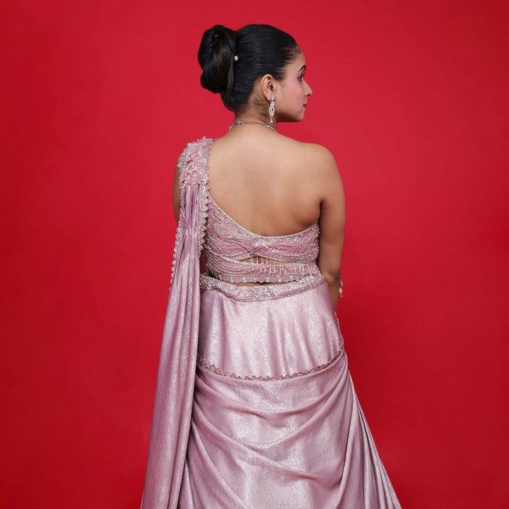 Ceremonial Crop Top Drape Lehenga- Vastrachowk