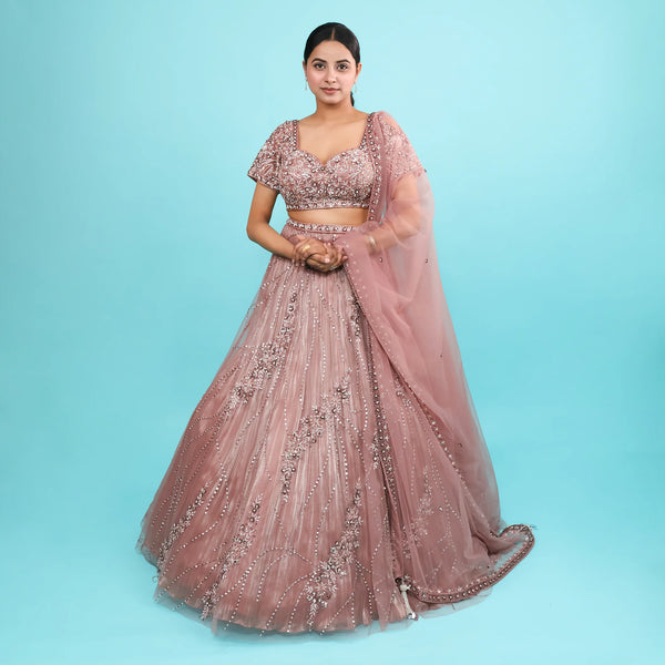 Ceremonial Crop Top Lehenga with Net Dupatta