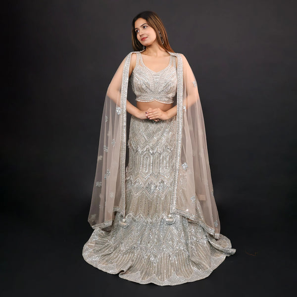 Ceremonial Crop Top Mermaid Style Lehenga-Vastrachowk