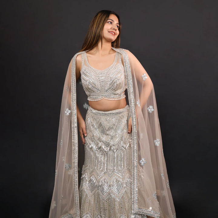 Ceremonial Crop Top Mermaid Style Lehenga-Vastrachowk