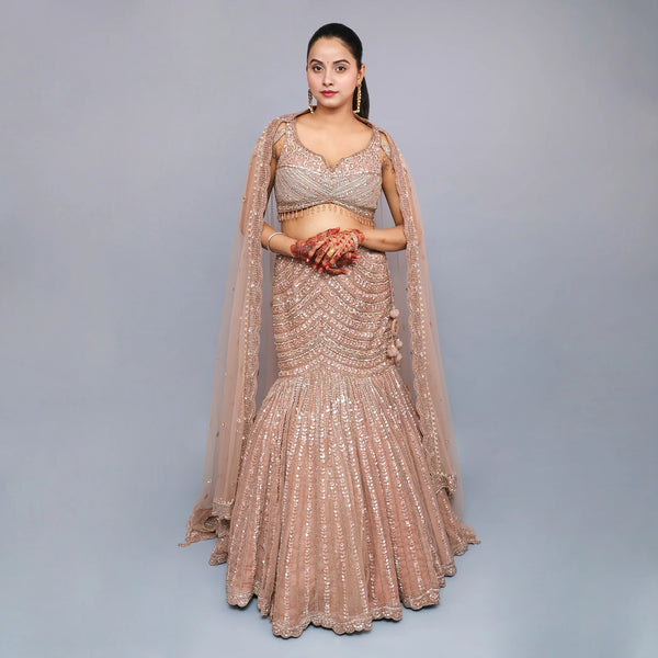 Ceremonial Crop Top Mermaid Style Lehenga- Vastrachowk