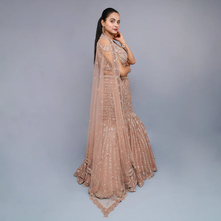 Ceremonial Crop Top Mermaid Style Lehenga- Vastrachowk