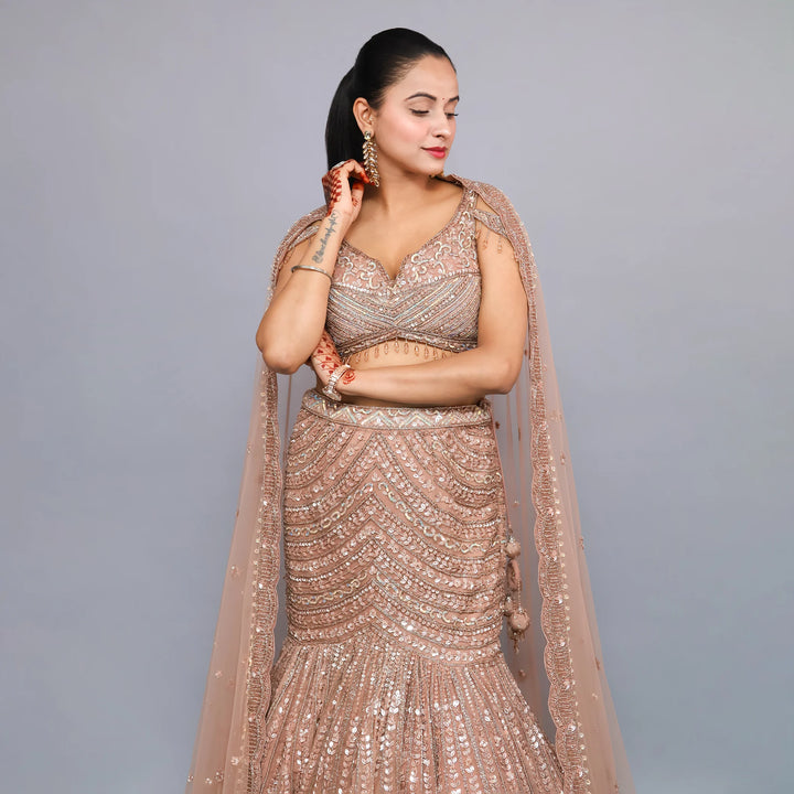 Ceremonial Crop Top Mermaid Style Lehenga- Vastrachowk