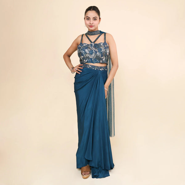 Crop Top Dhoti Set with Choker Dupatta