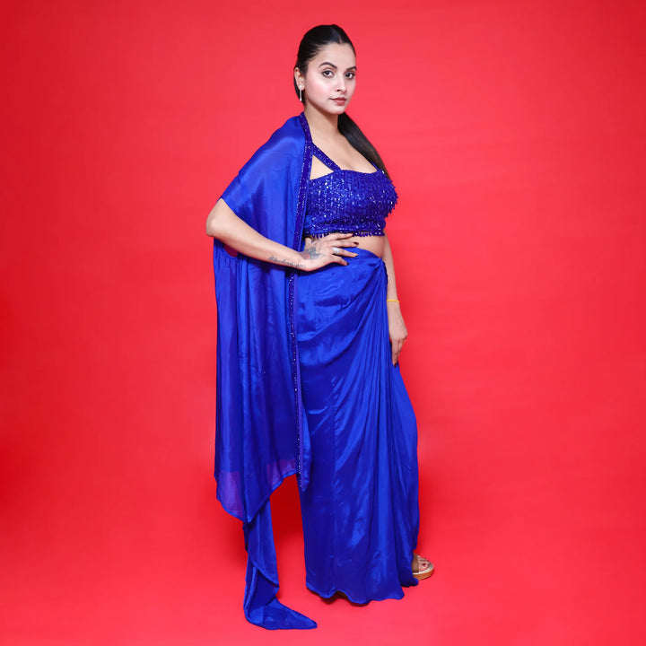 Crop Top Dhoti Shrug Set- Vastrachowk