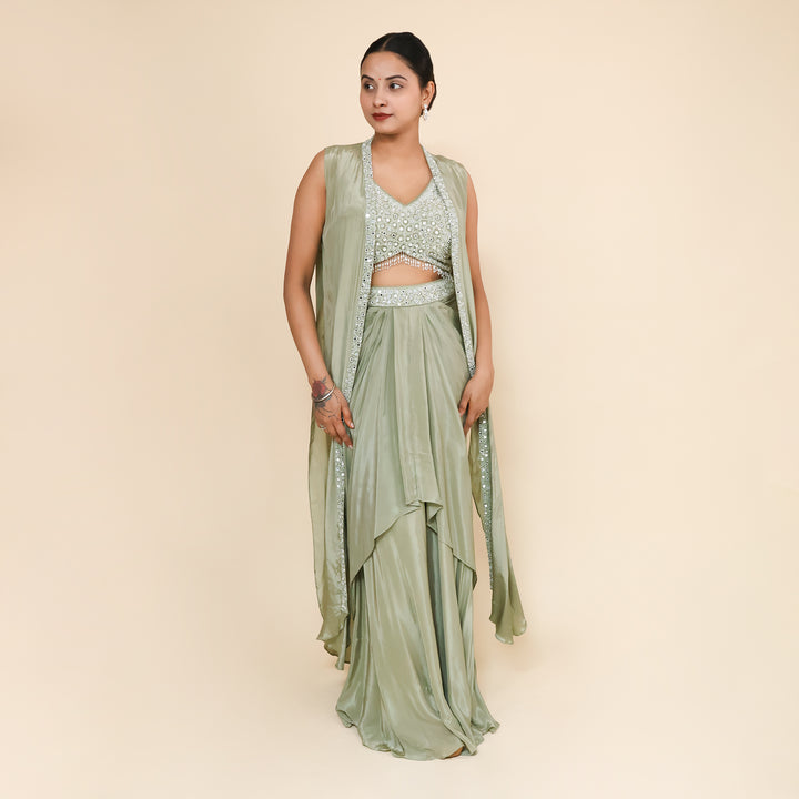 Crop Top Sharara Drape Style- Vastrachowk