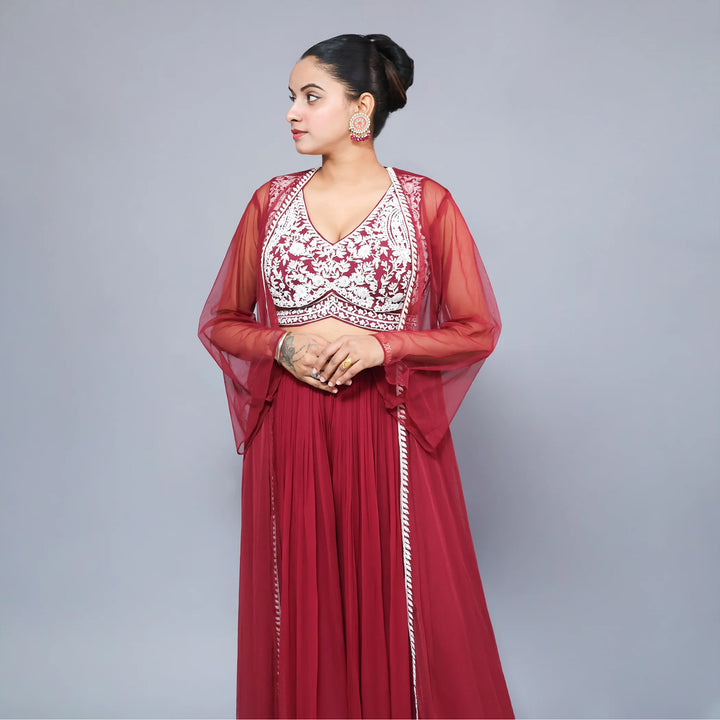 Crop Top Sharara Shrug Style- Vastrachowk