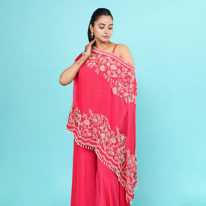 Crop Top Sharara with One-Shoulder Cape- Vastrachowk