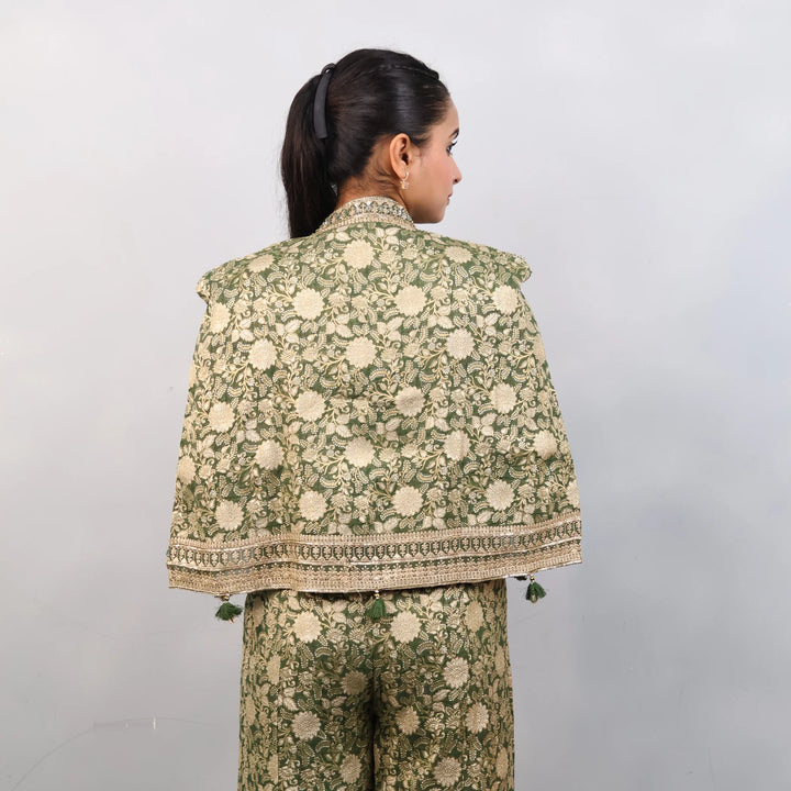 Crop Top Sharara with Shoulder Jacket- Vastrachowk