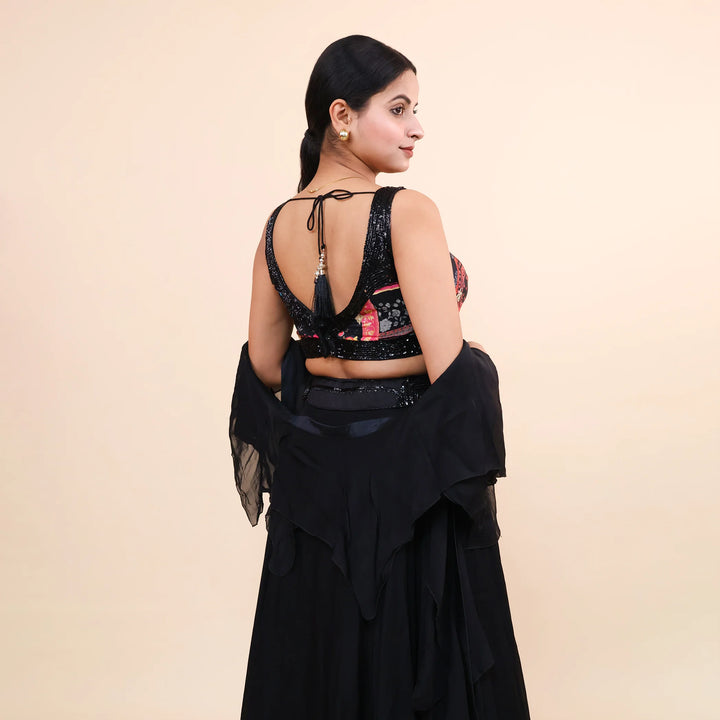 Crop Top Skirt with Ruffle Dupatta- Vastrachowk