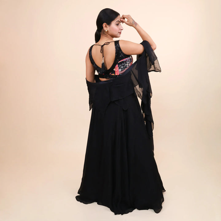 Crop Top Skirt with Ruffle Dupatta- Vastrachowk