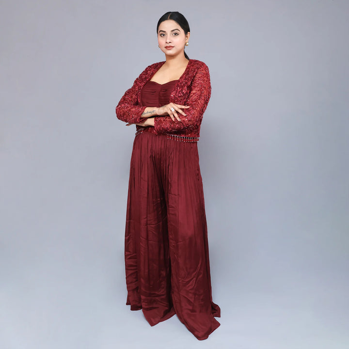 Crop Top sharara set with Shrug- Vastrachowk