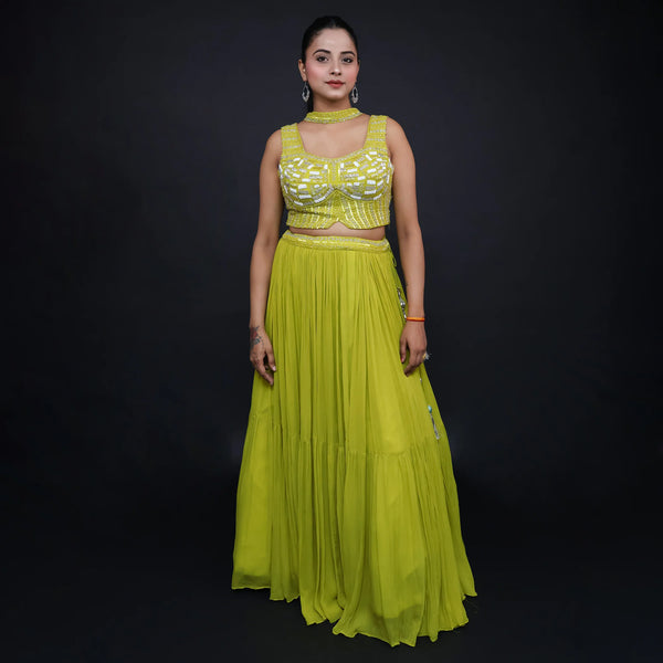 Crop top lehenga with choker dupatta 