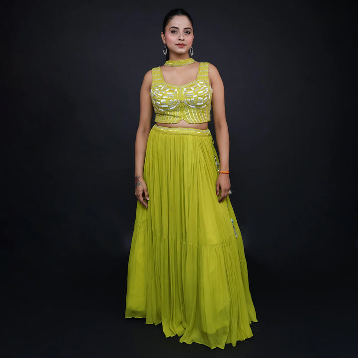 Crop top lehenga with choker dupatta 