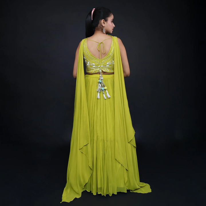 Crop top lehenga with choker dupatta- Vastrachowk