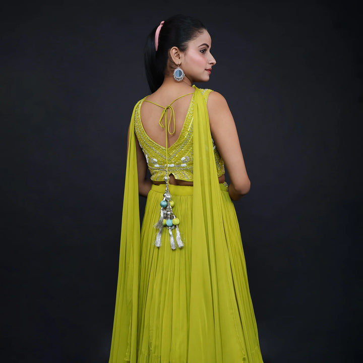 Crop top lehenga with choker dupatta- Vastrachowk