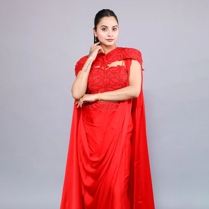 Drape Saree with long Cape- Vastrachowk