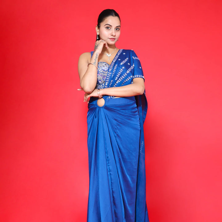 Drape Style Skirt with Attached Pallu- Vastrachowk