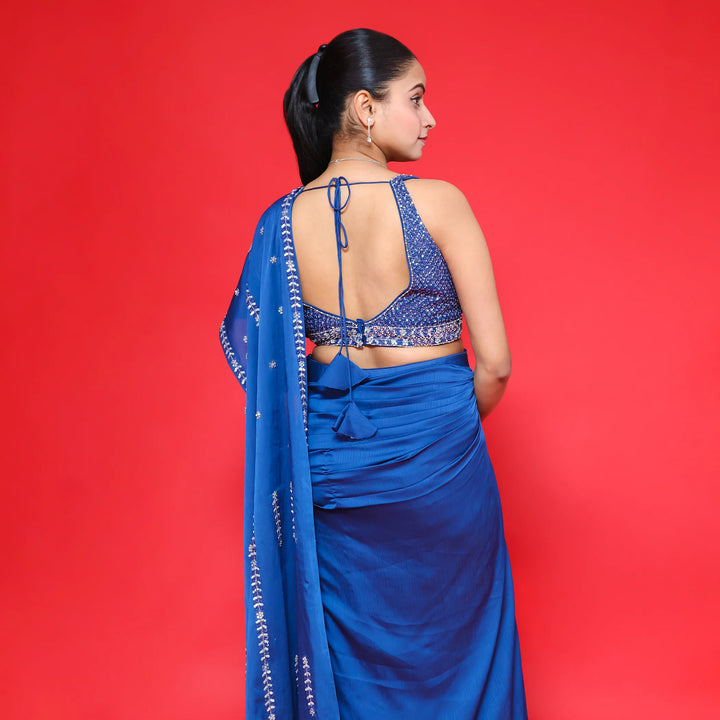 Drape Style Skirt with Attached Pallu- Vastrachowk