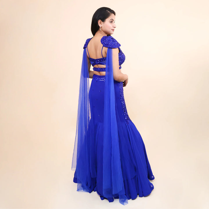 Electric Blue Crop Top Skirt-Vastrachowk