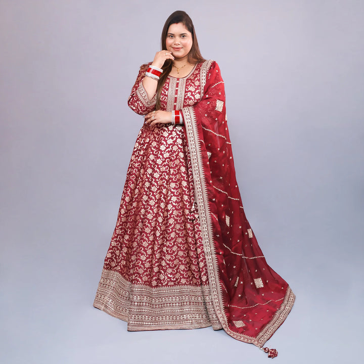 Elegant Broket Anarkali Gown with Dupatta